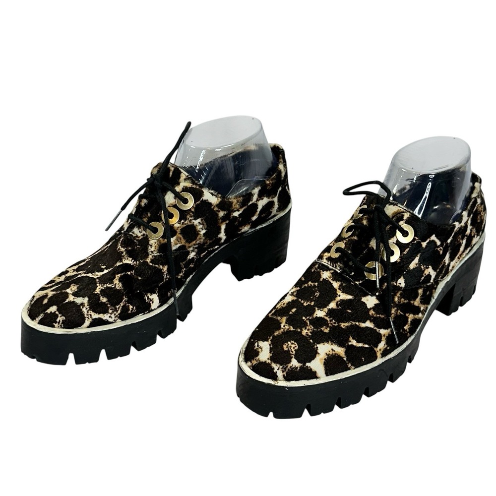 Sandro Paris Alec Calf Hair Leopard Print Platform Oxford Shoes Women EU 39 US 8